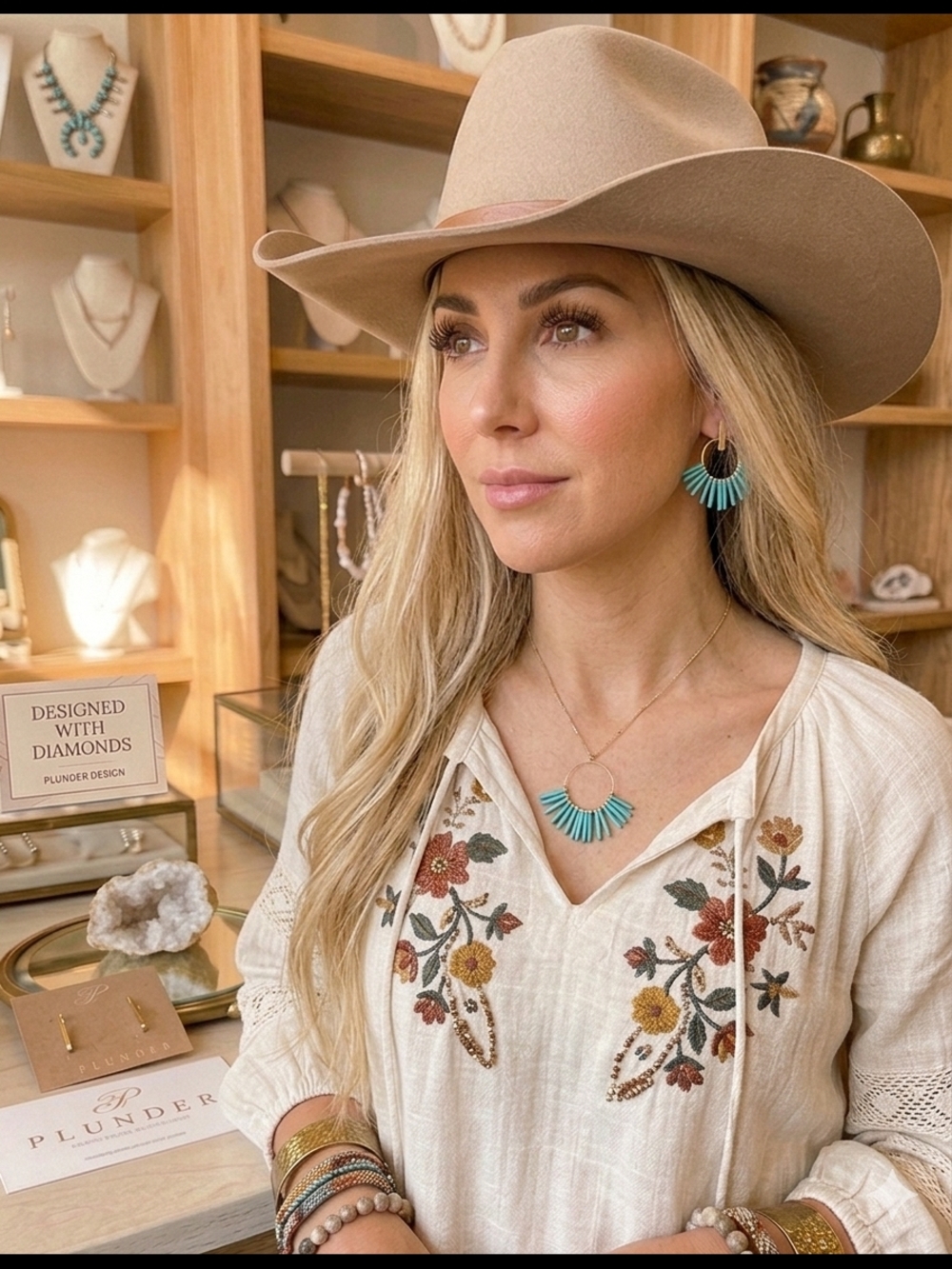 Plunder Turquoise Fan Necklace and Earrings Set